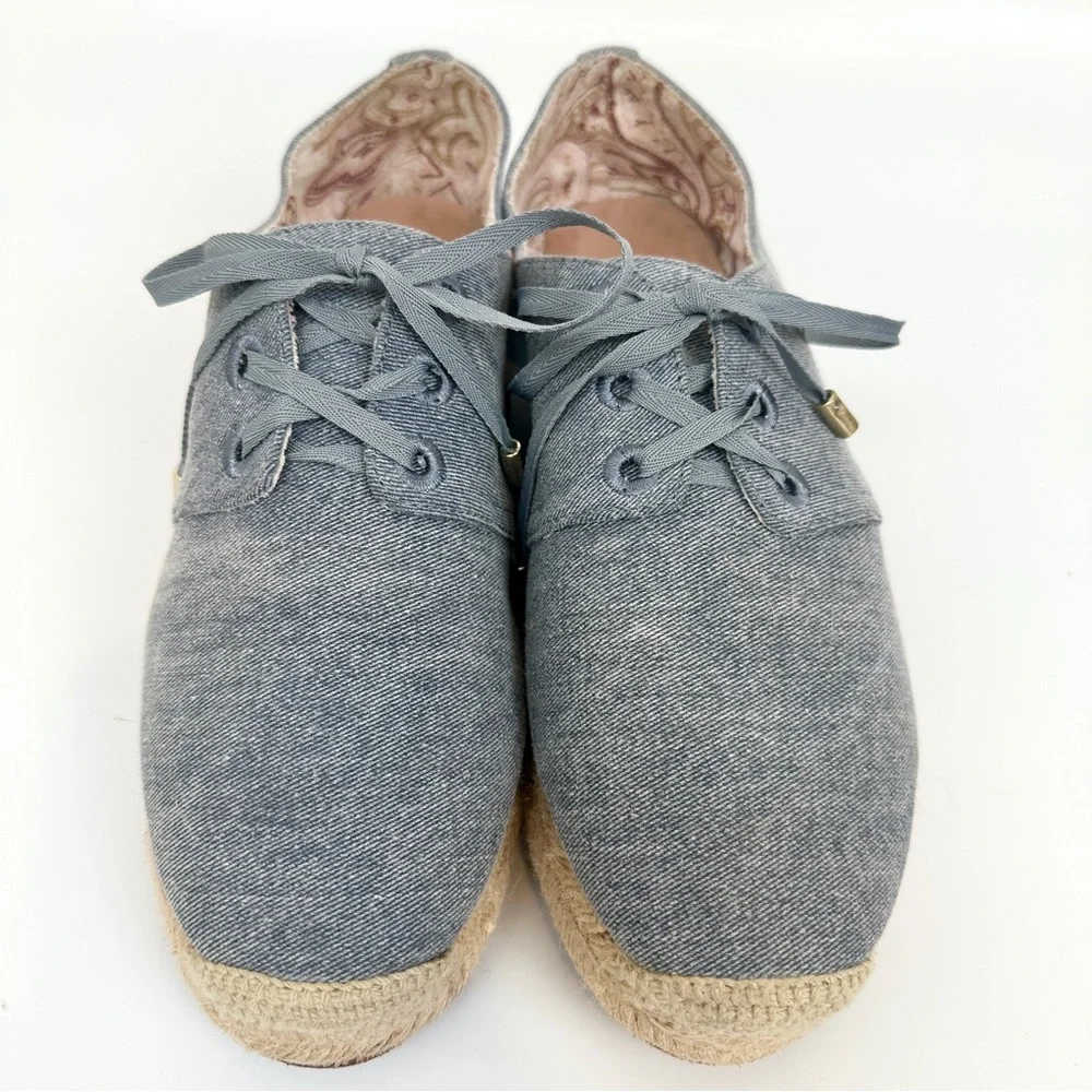 Joie Wallie Denim Lace-Up Espadrilles Flats EU 39 Leather Soles